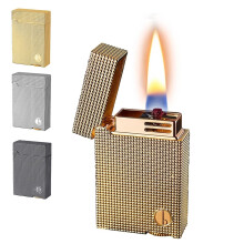 Retro Kerosene Lighter Gold Zinc Alloy, VoiceActivated Ignition, Embossed Metal, Vintage Gift for Men