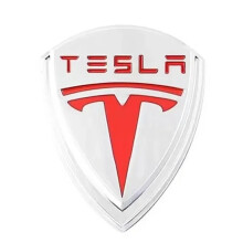 (Plata Rojo) Pegatina decorativa para coche, calcomanía metálica con el logotipo S para Tesla Model