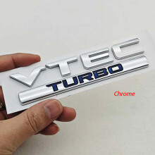 (Cromo) Emblema adhesivo 3D ABS cromado negro con logotipo VTEC TURBO para maletero trasero de coche