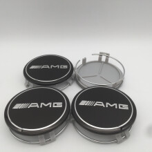(AMG negro de 75 mm) 4 piezas 3D 75 mm para emblema de coche AMG Tapa central del buje de rueda Cubi
