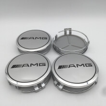 (AMG plateado de 75 mm) 4 piezas 3D 75 mm para emblema de coche AMG Tapa central del buje de rueda C