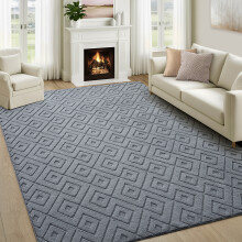 (200x290cm- Extra Large Area Rug, Rhombus Grey) High Low Pile Shaggy Geometric Rug - Modern Non Slip Area Rugs