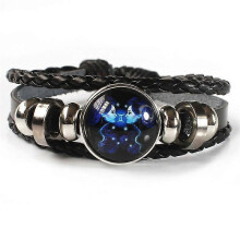 (Gemini) 12 Zodiac Signs Constellation Charm Luminous Bracelet Men Women Fashion Multilayer Weave Leather Bracelet Bangle Birthday Gift