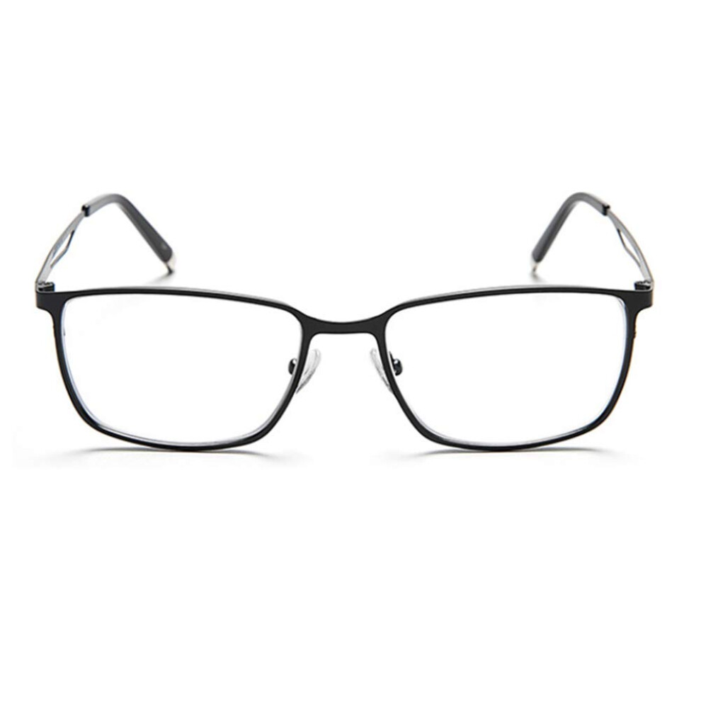 Metal Frame Reading Glasses for Men +2.00 Rectangular Spring Hinge Readers Crystal Clear Vision