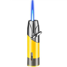 Windproof Refillable Butane Lighter with Adjustable Flame and Visible Fuel Window for Camping BBQ Yellow