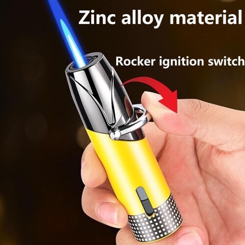 Windproof Refillable Butane Lighter with Adjustable Flame and Visible Fuel Window for Camping BBQ Yellow 1