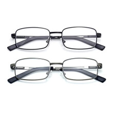 2Pack Blue Light Reading Glasses for Men, 1.75x Metal Frame Stainless Steel Readers with Spring Hinges and Cases, Black Gunmetal Dual Color Set