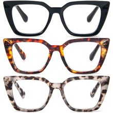 Blue Light Blocking Reading Glasses for Women 3 Pack 1.0 Magnification Stylish Spring Hinge Frames