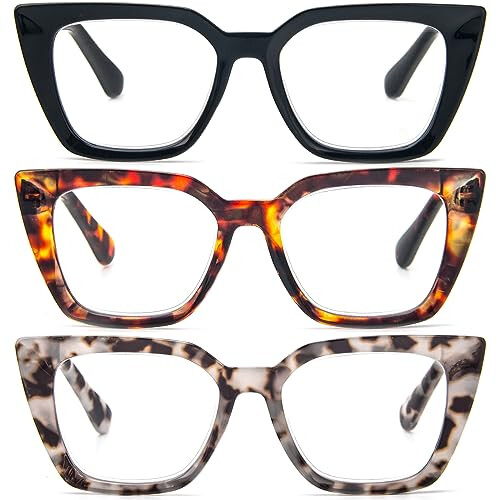 Blue Light Blocking Reading Glasses for Women 3 Pack 1.0 Magnification Stylish Spring Hinge Frames