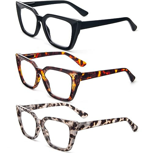 Blue Light Blocking Reading Glasses for Women 3 Pack 1.0 Magnification Stylish Spring Hinge Frames 1