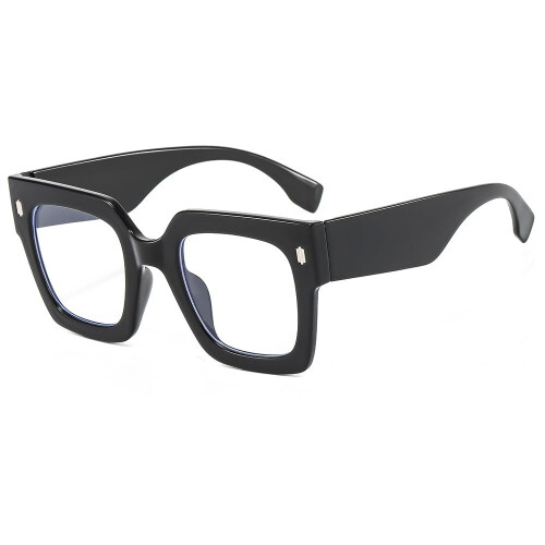 Oversized Blue Light Blocking Computer Reading Glasses Anti Eye Strain with Flat Light Mirror Black Frame