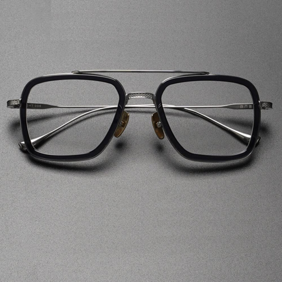 +2.0 Magnification Reading Glasses Men Women, Ultra Light Square Titanium Frame, Silver Unisex Eyewear for Close Work