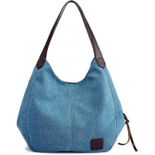 (D) SCSYV Fashion Women's Multi-pocket Cotton Canvas Handbags Shoulder Bags Totes Purses