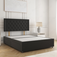 (Black, 6ft Super King (No Mattress))) Nola 54” Winged Divan Double Bed Base Plush Velvet Built-in 2 Drawers