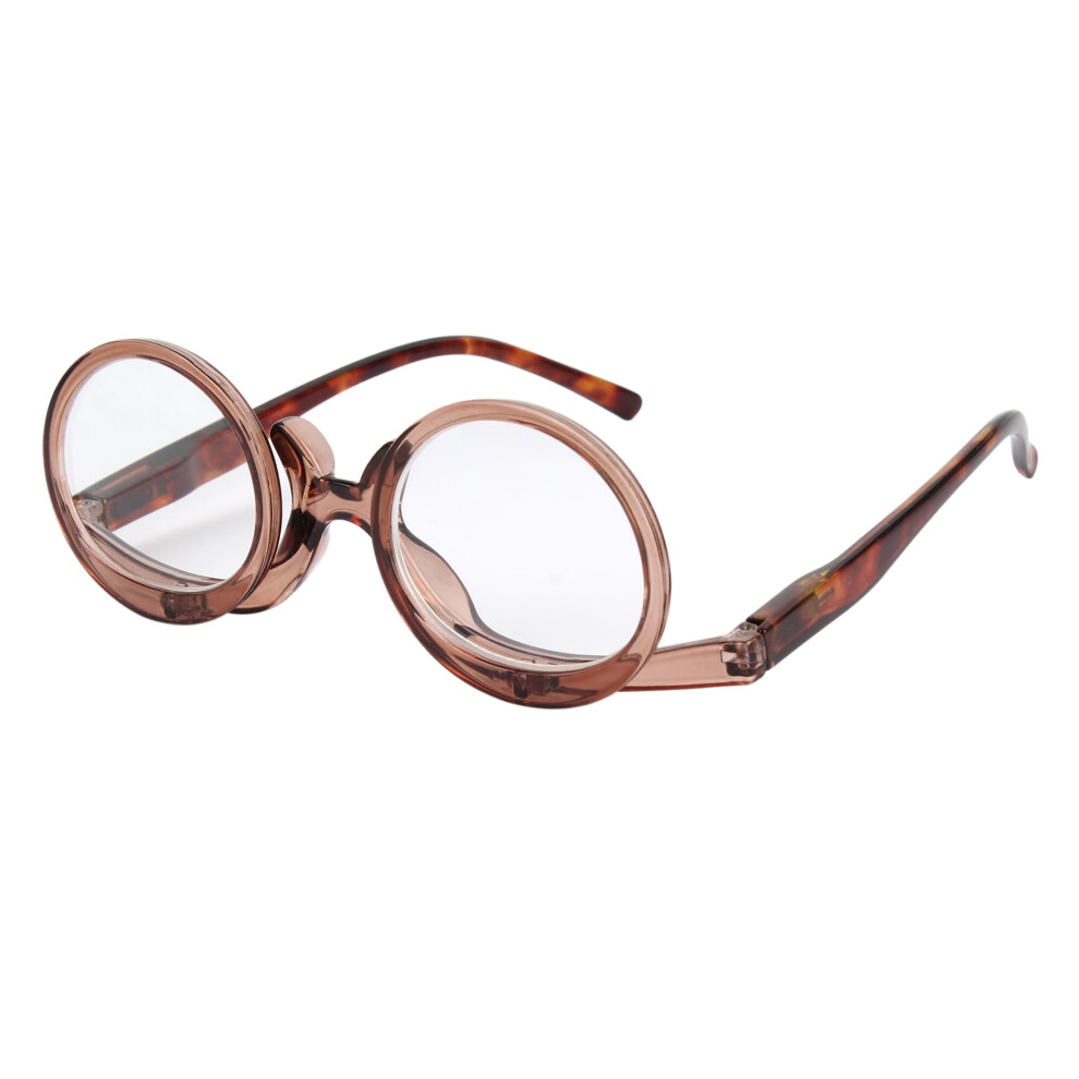 FlipUp Folding Reading Glasses with Multiple Magnification Options for Hands Makeup Use Brown +1.0+4.0