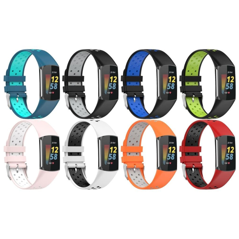 Bands For Fitbit Charge 6 And 5, Soft Waterproof Silicone Strap With Secure Stainless Buckle, Pack Of 8 9771547677581