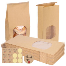 50 Pcs Kraft Cookie Packaging Bags with Window and Tin Tie, Grease‑Resistant Medium Bakery Bags for Cookies, Coffee Beans and Popcorn