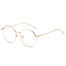 Blue Light Reading Glasses +3.00, Gold Polygonal Frame, Anti UV Filter, Unisex Stylish Readers