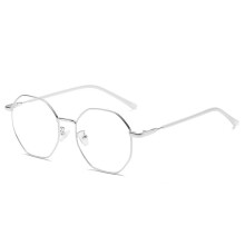 Unisex Polygonal Blue Light Blocking Reading Glasses Silver Frame +0.00 Anti UV and Glare Protection