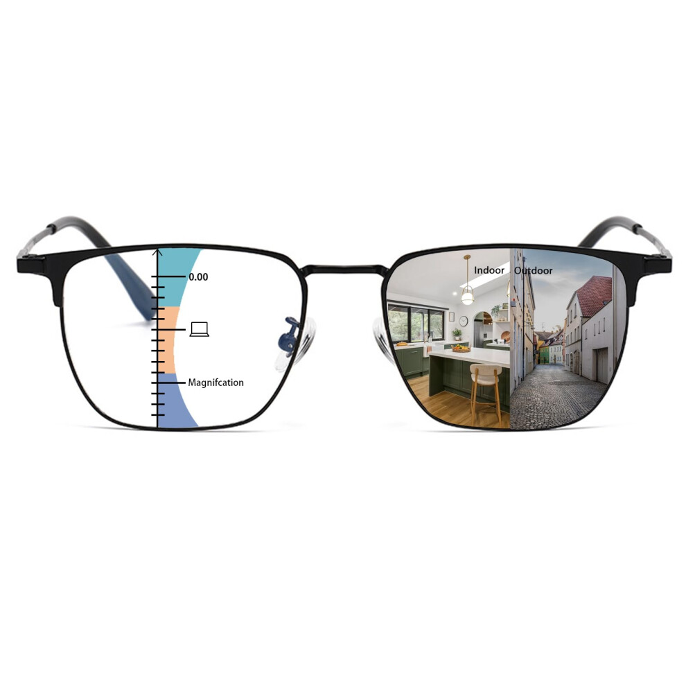Blue/Light Photochromic Progressive Multifocus Reading Glasses For Men, Anti Transition Lens