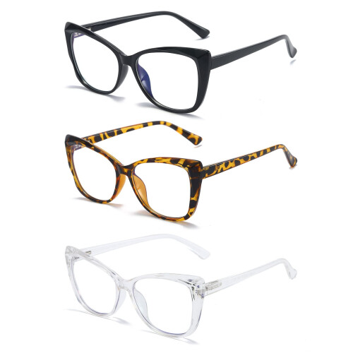 Blue Light Blocking Cat Eye Reading Glasses for Women 3 Pack Oversized Clear +1.5 Magnification 1