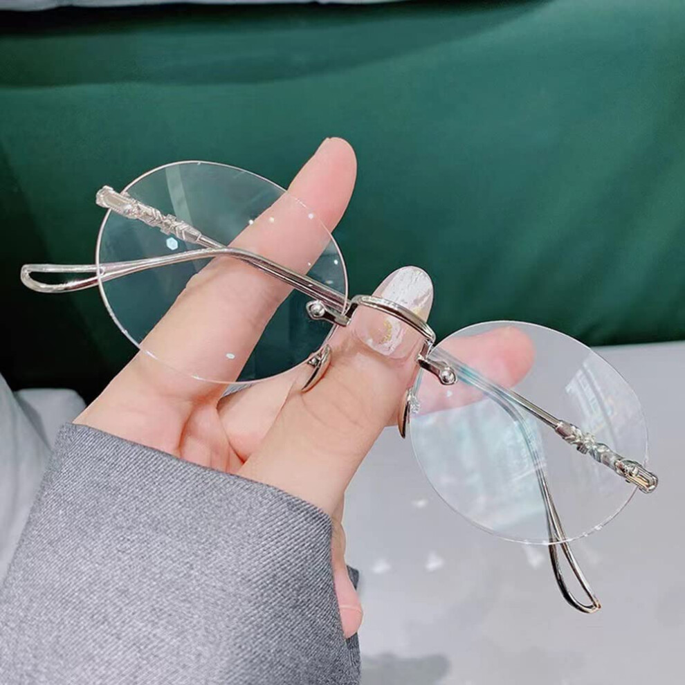 Blue/Light/Silver Blocking Rimless Reading Glasses For Women +2.00 Weight Spring Hinge Comfort Fit