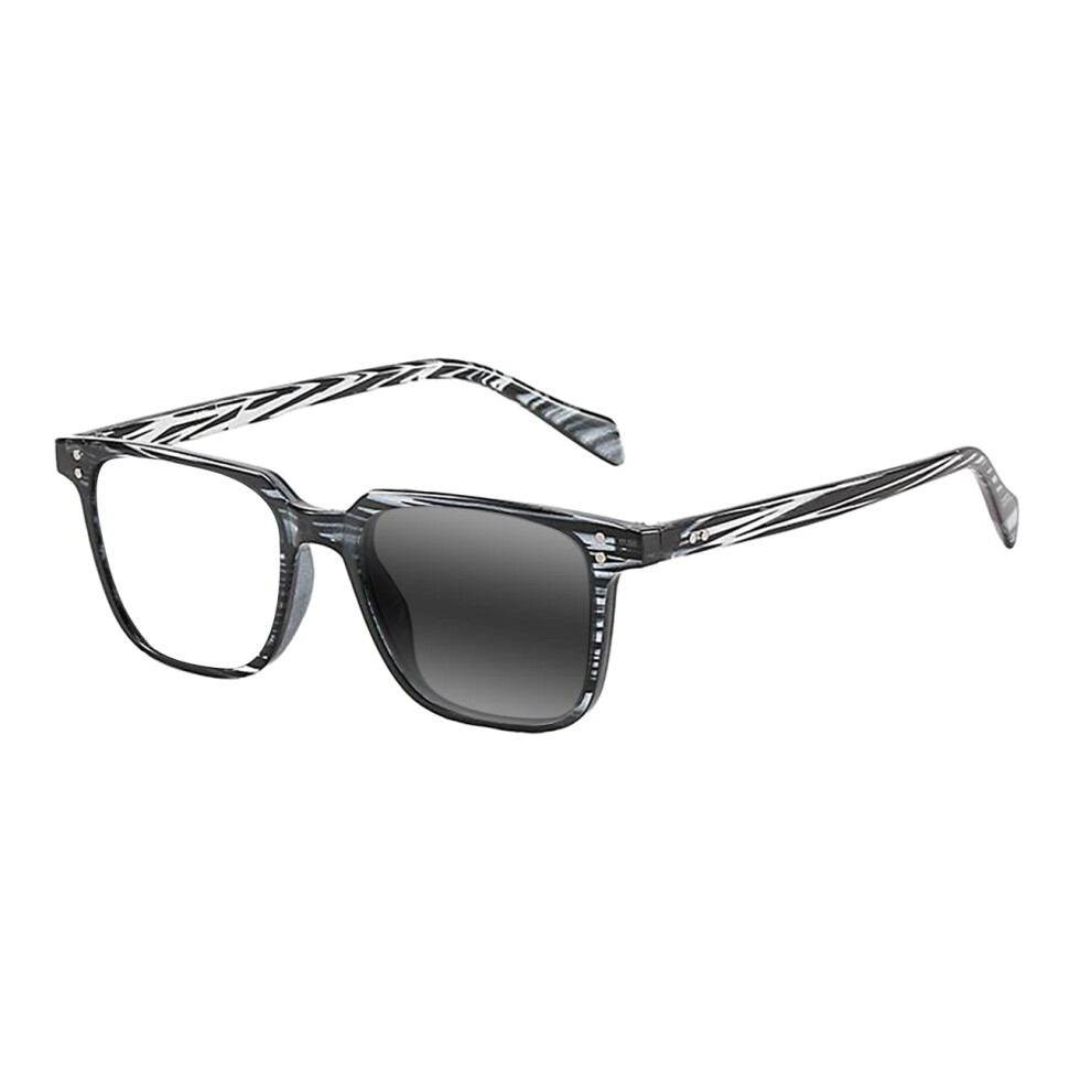 Photochromic Progressive Reading Glasses Men Women UV400 2.5x Clear Magnification Retro Strip Frame