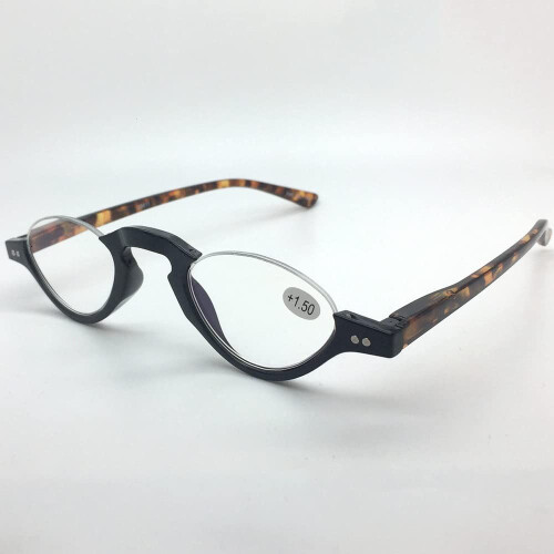 Blue Light Blocking Reading Glasses 1.5 Retro Semi Rim Computer Readers Black Frame Round Lightweight