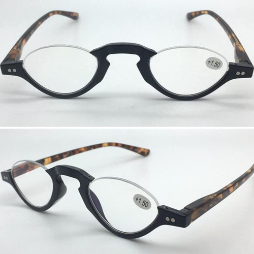 Blue Light Blocking Reading Glasses 1.5 Retro Semi Rim Computer Readers Black Frame Round Lightweight 2