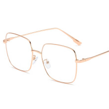Vintage Square Blue Light Blocking Reading Glasses +2.0 Rose Gold Metal Frame for Women and Men