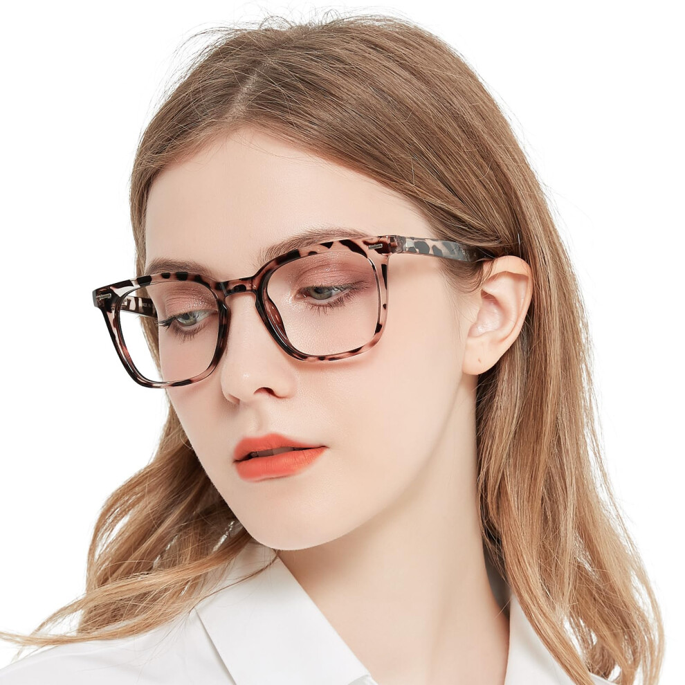 Large Square Reading Glasses for Women 3.0x Clear Magnification Leopard Frame Designers