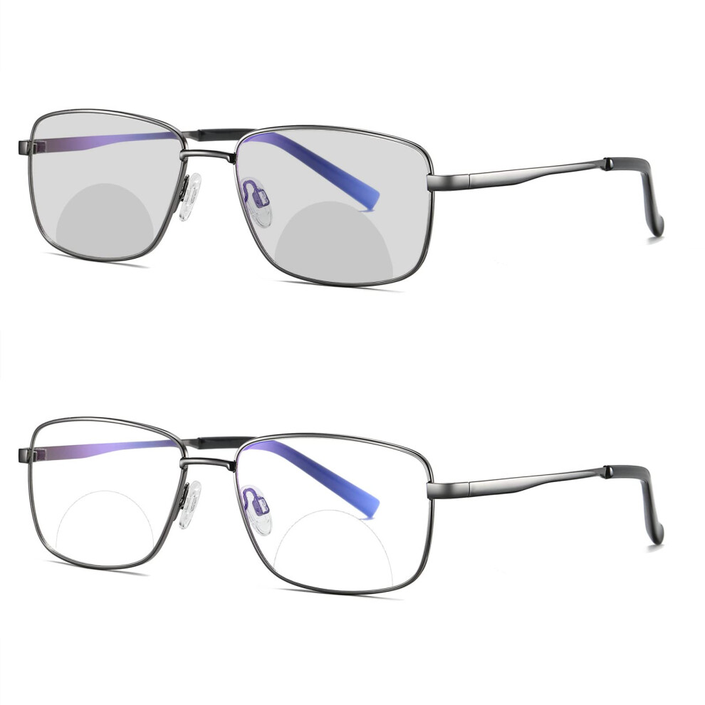 Photochromic Bifocal Reading Glasses for Men, Metal Frame Eyewear with 3X Magnification, Color C1