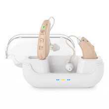 Rechargeable Hearing Aids for Seniors with Noise Reduction, Adjustable Volume and Fast Charging Case (Brown)