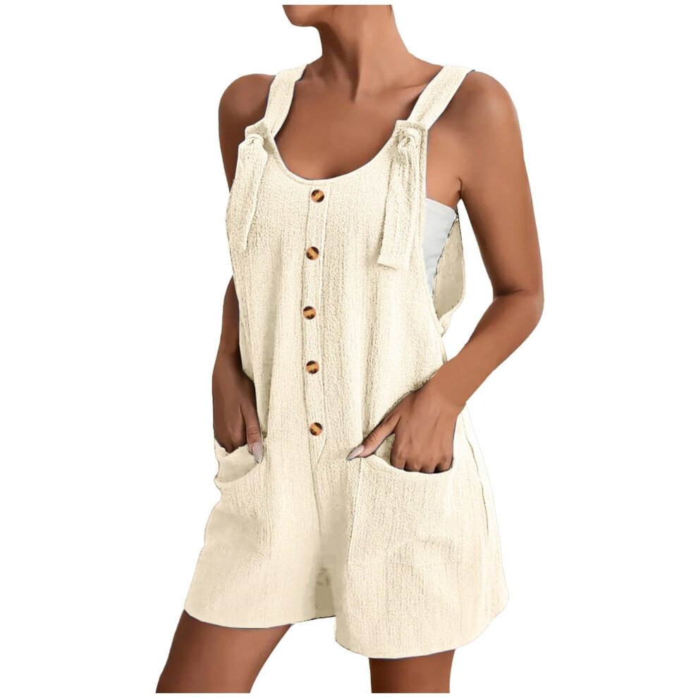 Beige Women's Jumpsuit, Casual And Loose Short Overalls,- Xxl