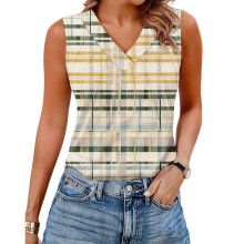 Women's Sleeveless Tops, Loose Fit, V-Neck, Summer,-Yellow M