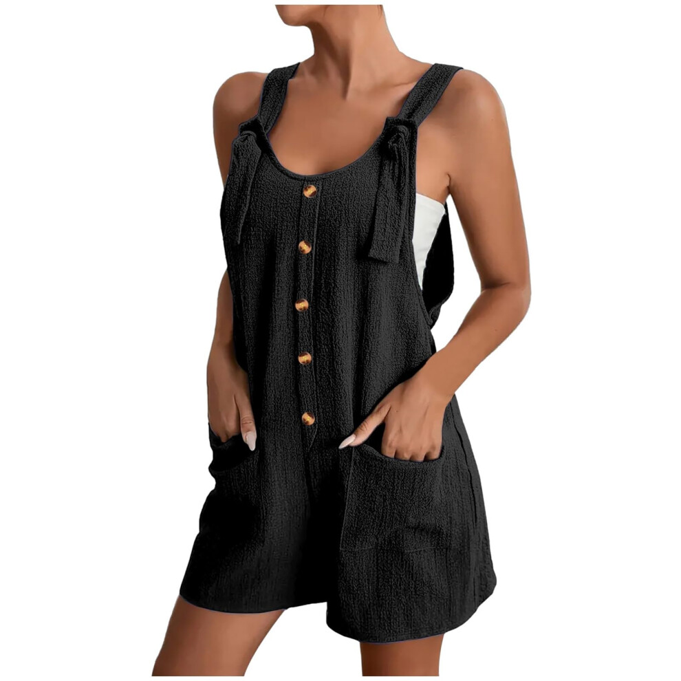 Black Women's Jumpsuit, Casual And Loose Short Overalls,- S