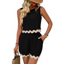 Women's two-piece vacation casual outfit set, including-Black S