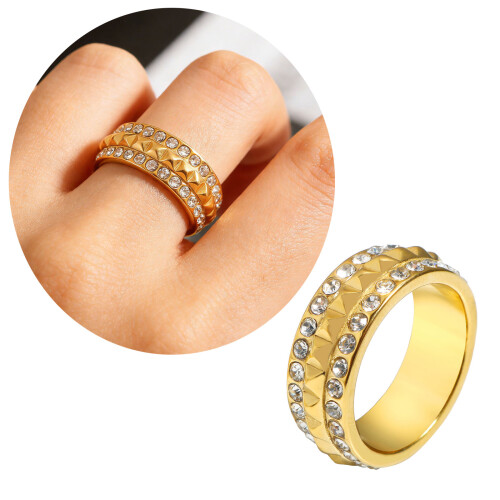 Diamonds Embedded Geometric Rings Pyramid Designs Unisex-7 2