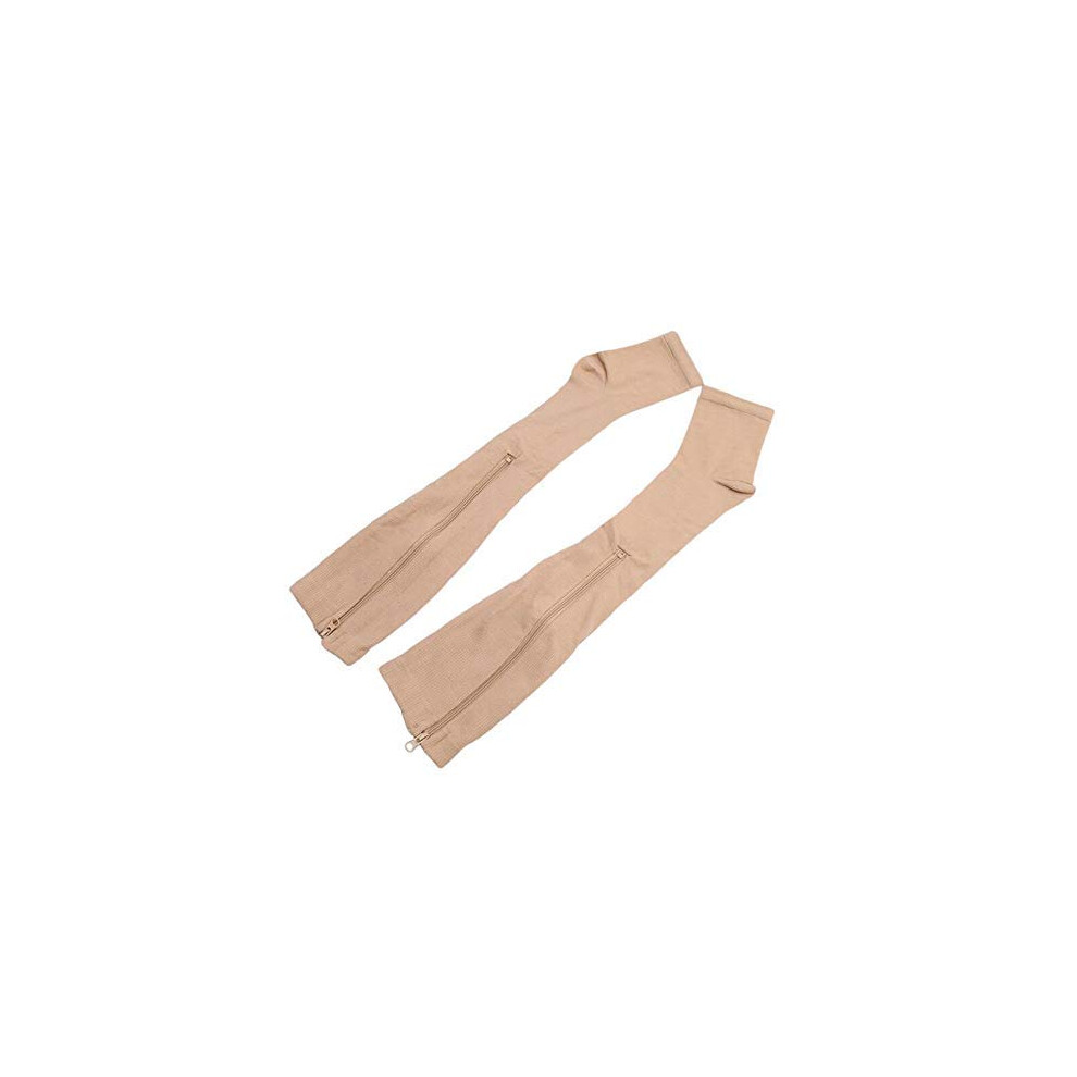 Beige Zipper Compression Socks Open Toe 1520 Mmhg Graduated Support For Men And Women 2 Pairs L/Xl