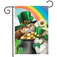 SAYTAY St. Pat's Cats St. Patrick's Day Garden Flag Pot of Gold Bunny 12.5" x 18"
