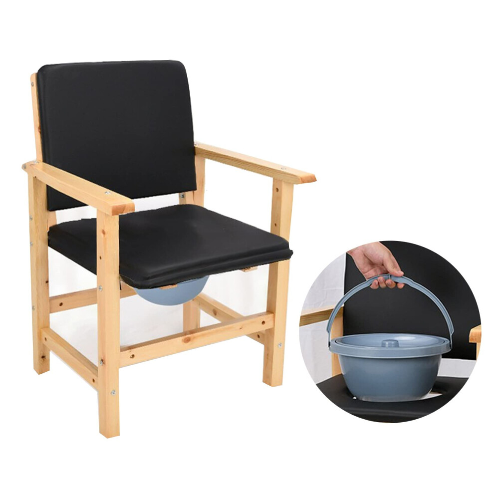 Bedside Commode Chair for Elderly, Solid Wood 3in1 Toilet and Shower Chair with Padded Seat and Back