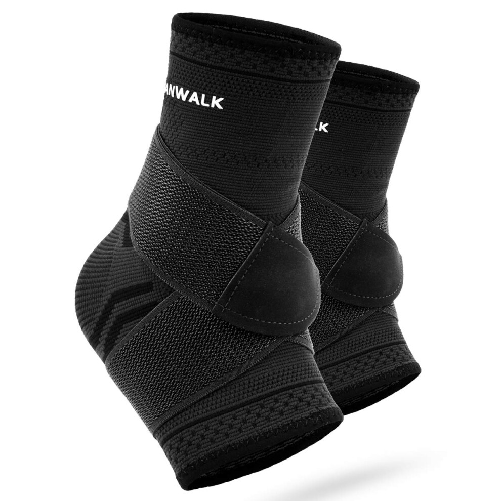 Adjustable Compression Ankle Brace Pair with Detachable Wrap for Sprains, Plantar Fasciitis and Achilles Support