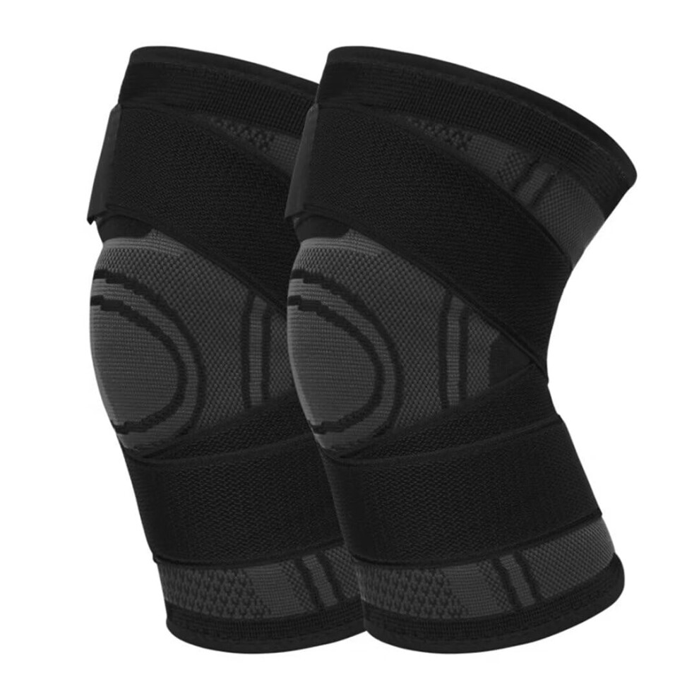 Black Knee Brace With Patella Stabilizer Straps, Adjustable Nonslip Compression Support For Sports