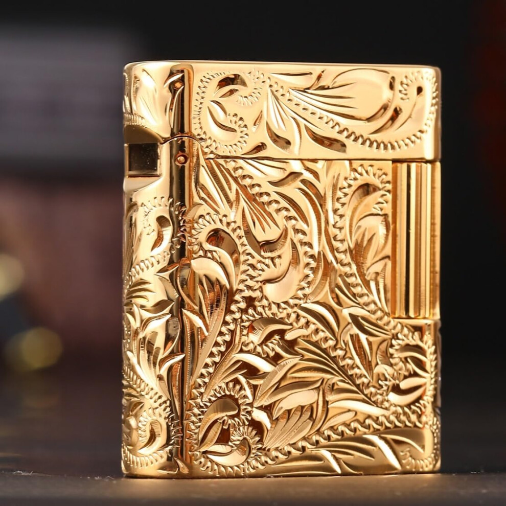 Gold Butane Torch Lighter Adjustable Flame Refillable Cigar Lighter Pure Copper Gift Box