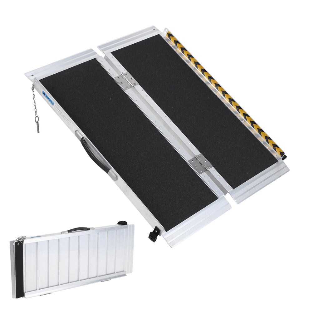 Black/Silver 2Ft Folding Aluminum Wheelchair Ramp For Steps And Door Thresholds, Nonslip Surface, 600Lbs Capacity