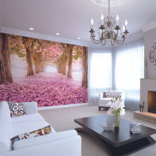 (Large (3.5m X 2.8m)) Blossom Trees Wall Mural - Rose Pink