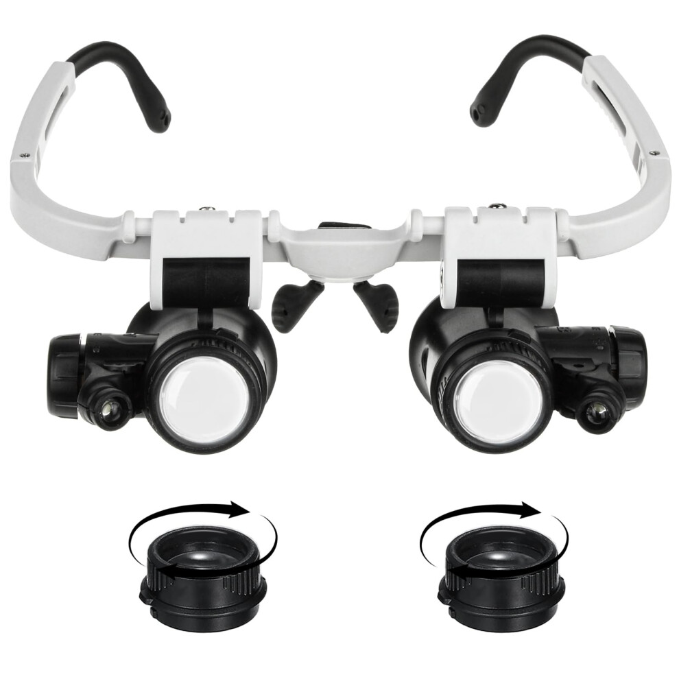 Headband Magnifying Glass with Adjustable LED Lights, 3 Lenses 8X15X23X for Jewelry and Craft Work