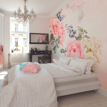 (Medium (3m X 2.4m)) Roses & Sparkles Wall Mural - Rose Pink