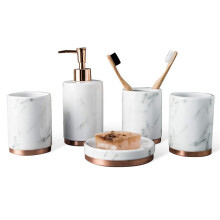Bathroom Accessory Set White Imitation Marble Design with Soap Dish Toothbrush Holder and Lotion Bottle