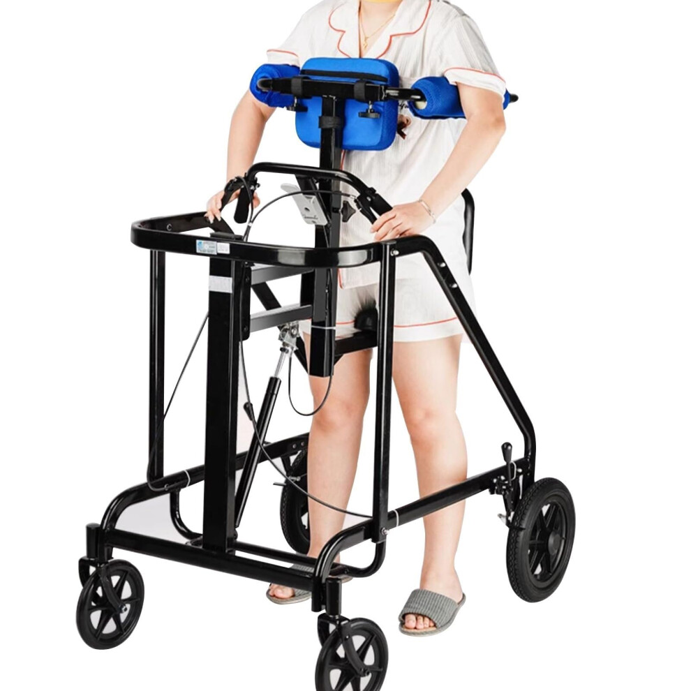 Upright Walker with Seat for Seniors, Adjustable Height Stand Up Rollator with Armrests and 4 Wheels